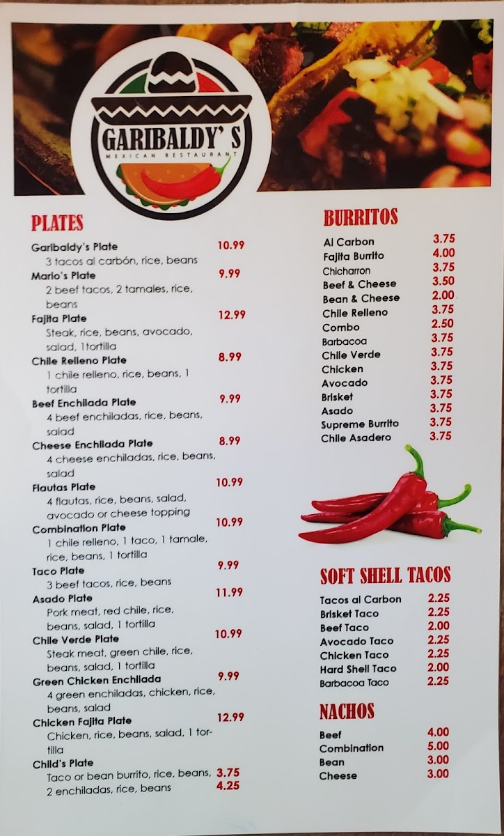 Garibaldy's Tacos Menu - Image 1